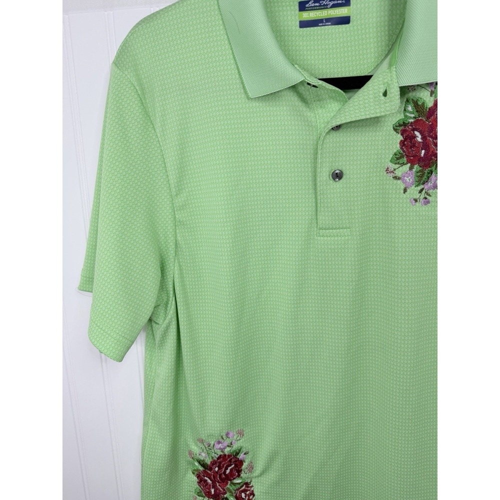 Ben Hogan Performance Polo Shirt L Green Custom Floral Embroidered Golf Shirt - Picture 14 of 16